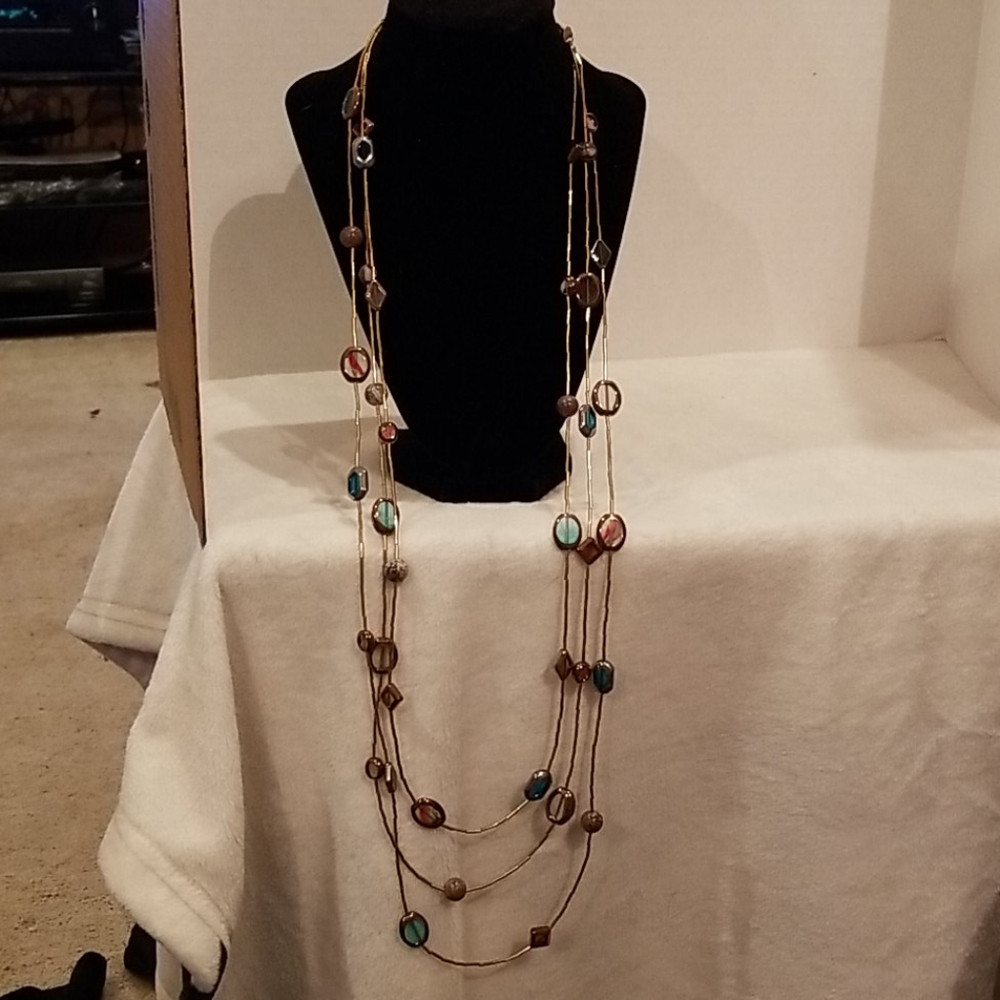 Chico's  32in gold with stones necklace